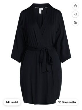 Everyday Black Wrap Robe with Self-Tie Belt